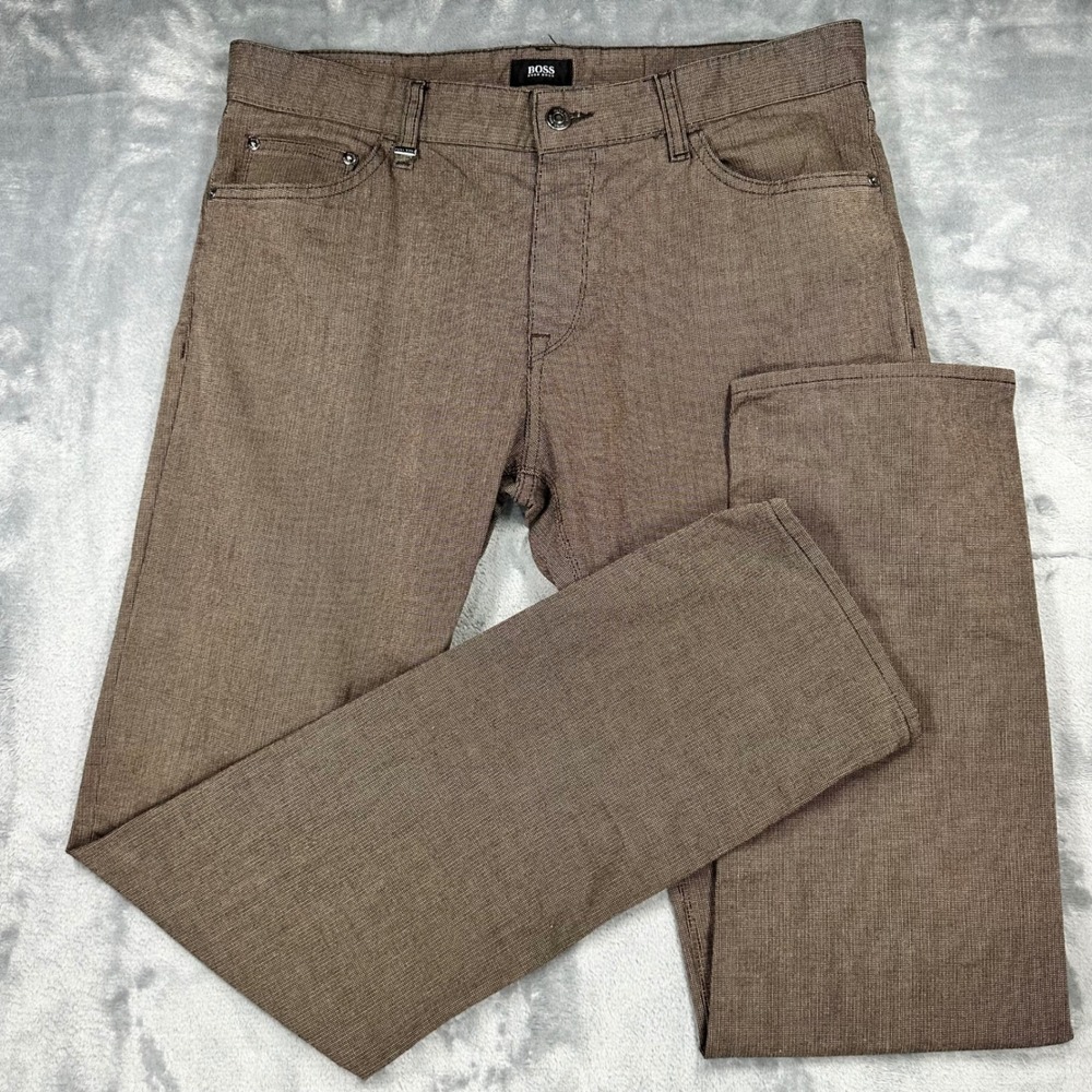 Hugo Boss Maine3-20 Brown Micro Pattern Regular Fit Pants Mens 34/34